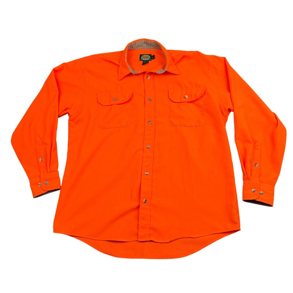 Cabelas Mens Blaze Orange Hunting Shirt Long Sleeve Button Down Large 90-1508